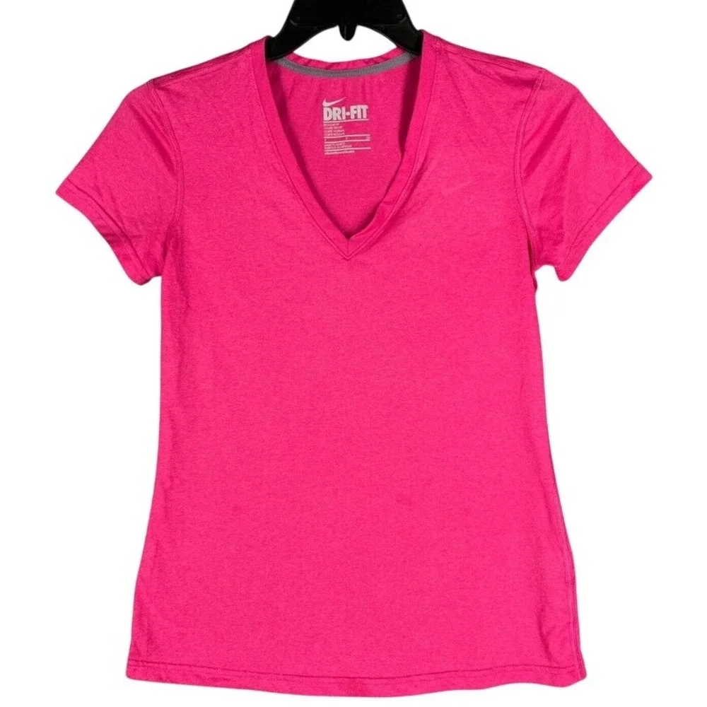 Nike Womens Small Pink‎ Dri FIT Swoosh Short Sleeve Tee Graphic Street Sporty